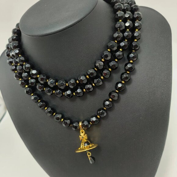 Vivienne Westwood Triple Black Necklace Gold Pendant - Picture 4 of 7